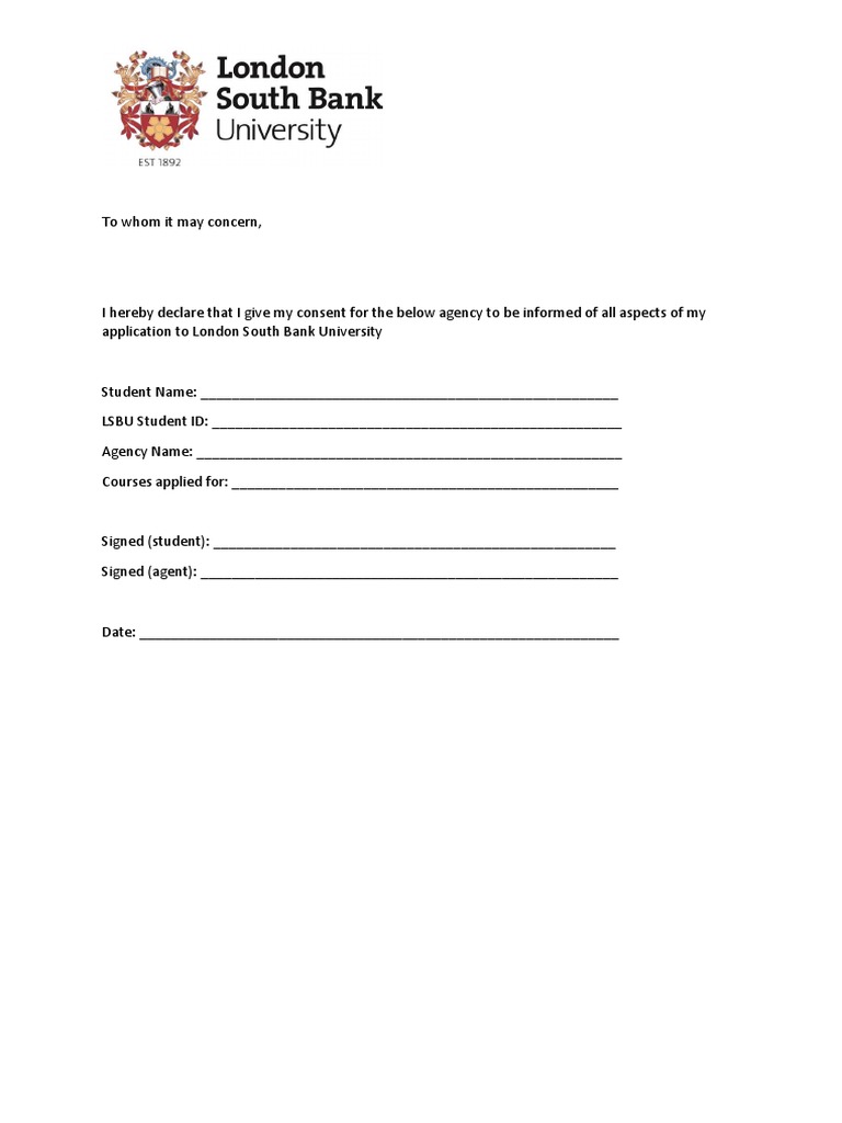 LSBU Application Consent Form | PDF | Finance & Money Management