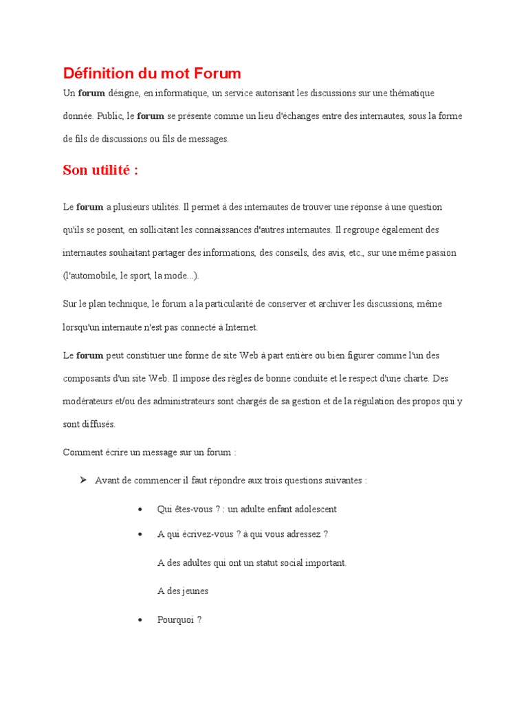 Définition et Utilité du Forum | PDF | Évolution de carrière | Sciences ...
