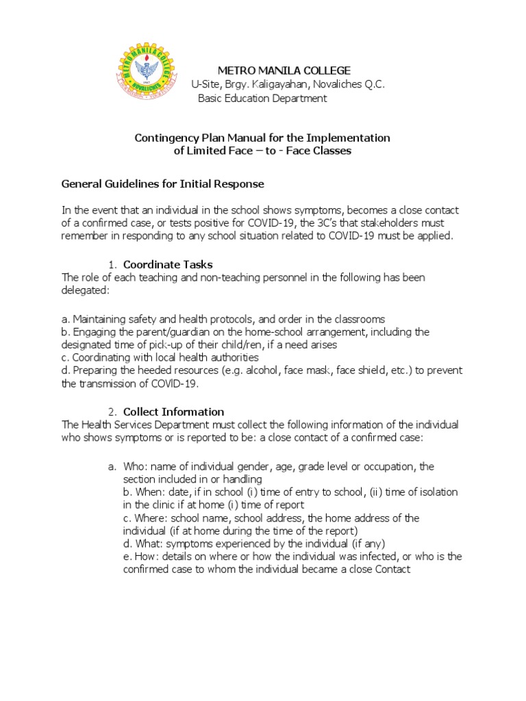 DepEd School Contingency Plan Manual For The Implementation of Limited ...