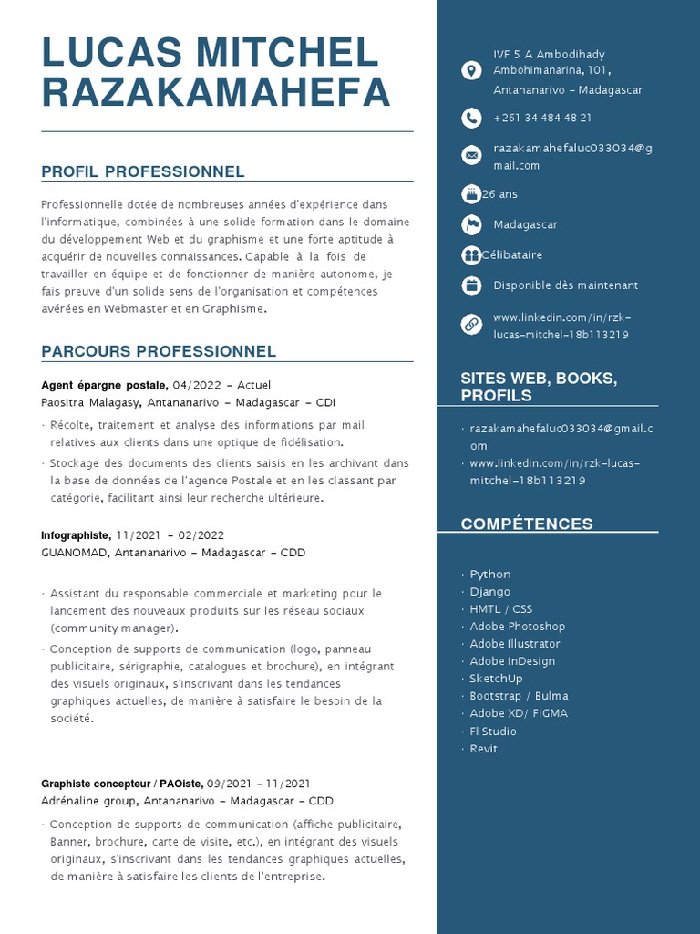 CV de Lucas Mitchel - Technicien Informatique | PDF | Informatique ...