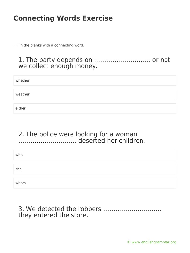 Connecting Words Exercise PDF