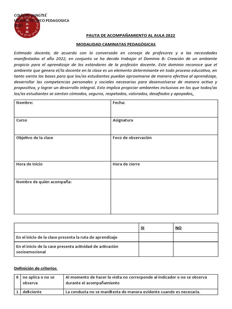 Pauta de Acompañamiento Al Aula 2022 | PDF | Salón de clases | Aprendizaje