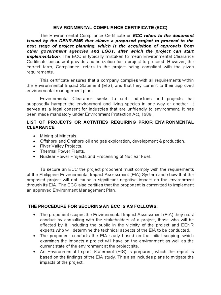 Environmental Compliance Certificate Guide | PDF | Environmental Impact ...