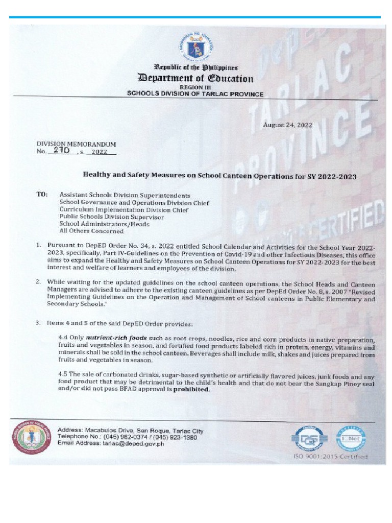 Editable Canteen Requirements PDF