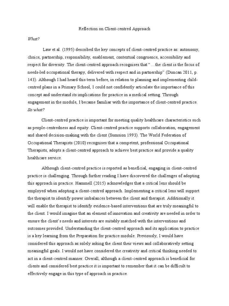 Personal Reflection Client Centred Practice 1 PDF Occupational
