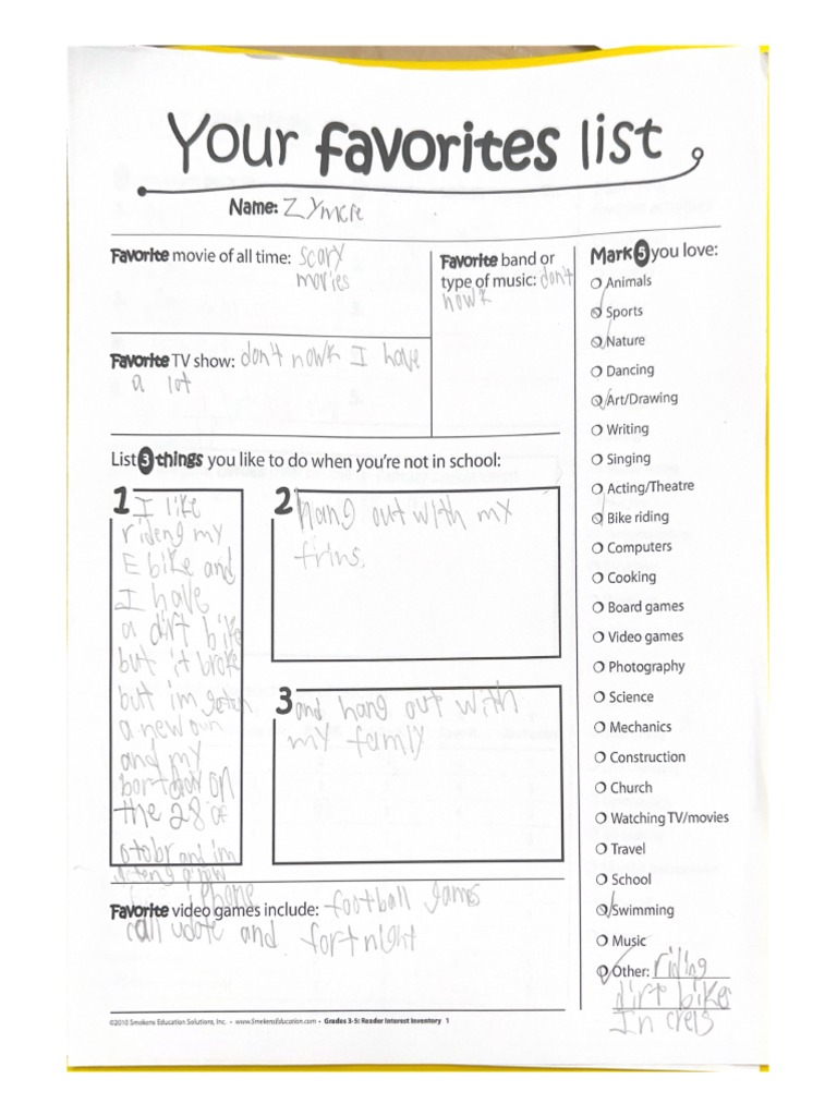 Your Favorites List PDF