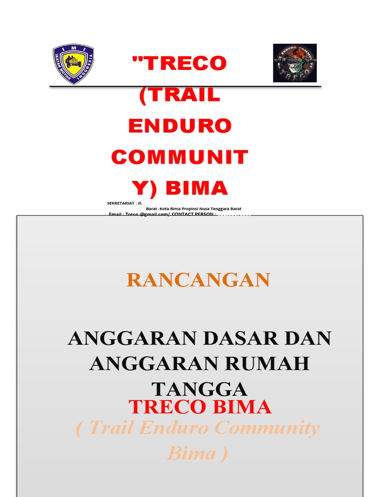 Anggaran Dasar TRECO Bima: Organisasi Trail | PDF | Komputer