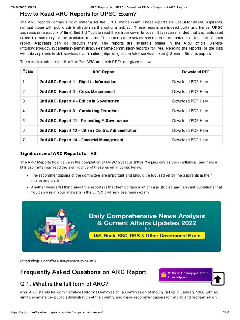 ARC Reports For UPSC Download PDFs of Important ARC Reports PDF