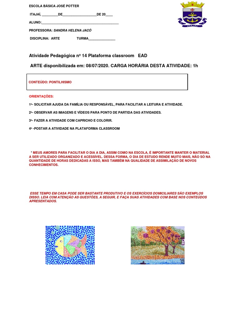 Atividade de Pontilhismo para 2º Ano | PDF | Pinturas | Imagem
