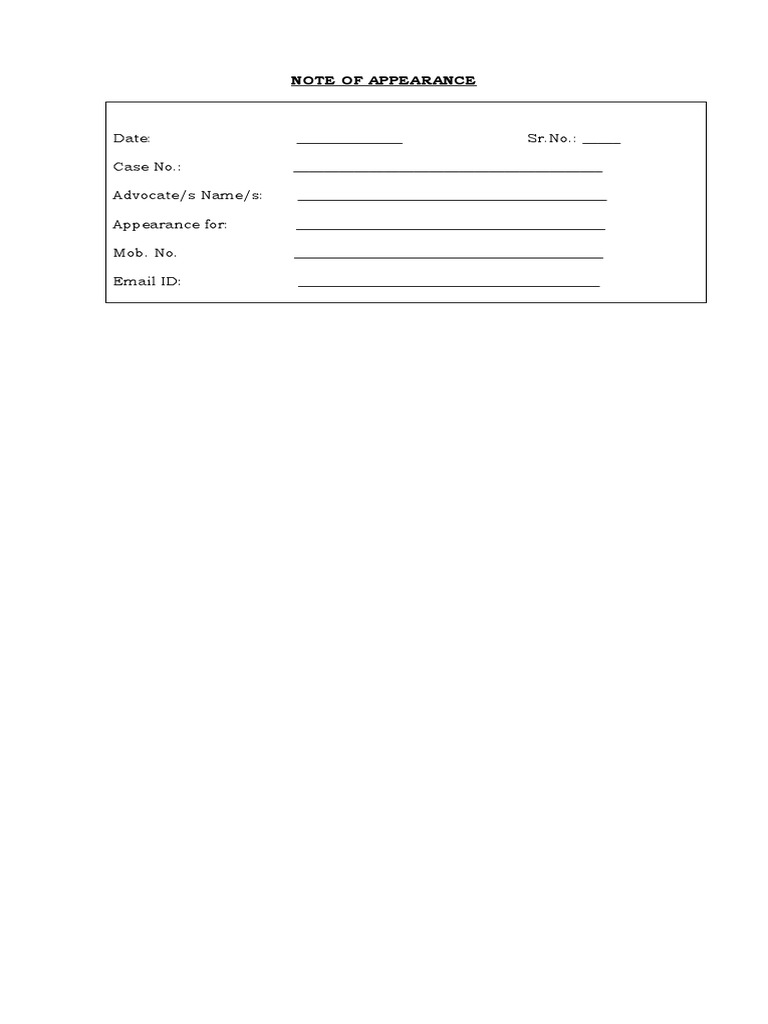 Note of Appearance Template | PDF | Finance & Money Management | Law