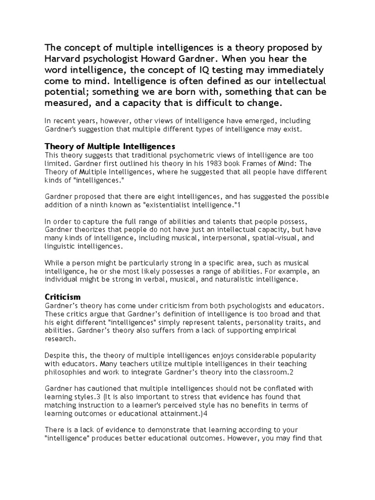 Multiple Intelligence PDF Intelligence Psychology