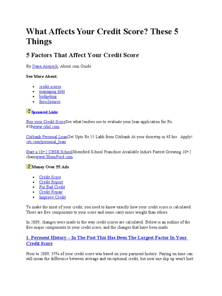 5 Key Factors Impacting Credit Scores | PDF | High Yield Debt | Credit ...