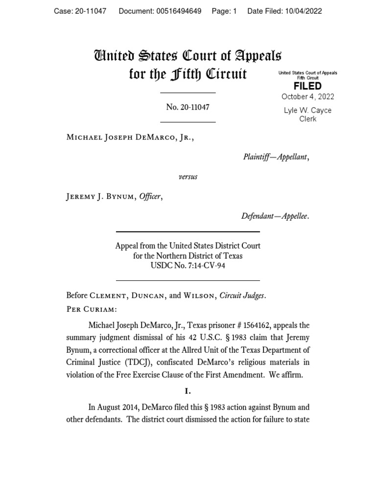 20 11047 CV0 Download Free PDF Turner V. Safley Summary Judgment