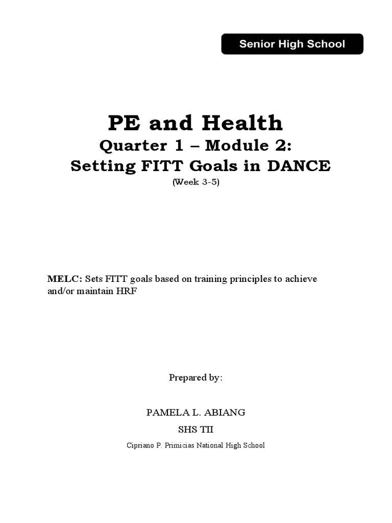 Setting FITT Goals in Dance for PE 12 | PDF | Physical Fitness ...