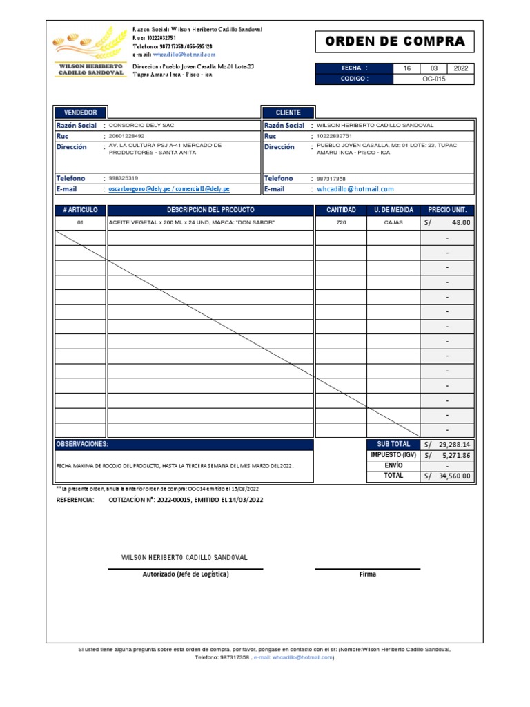 Orden de Compra Consorcio Dely SAC | PDF | Microeconomía | Mercado ...