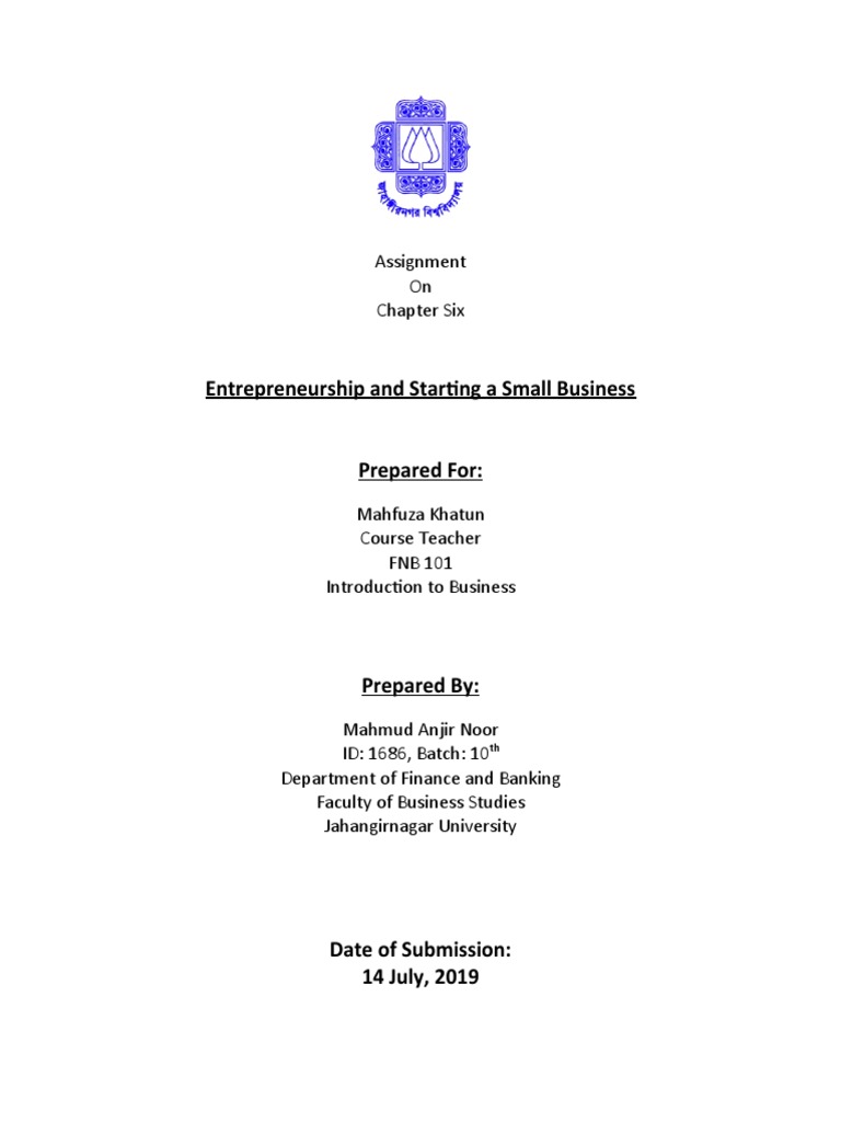 Entrepreneurship and Starting A Small Business Prepared For PDF