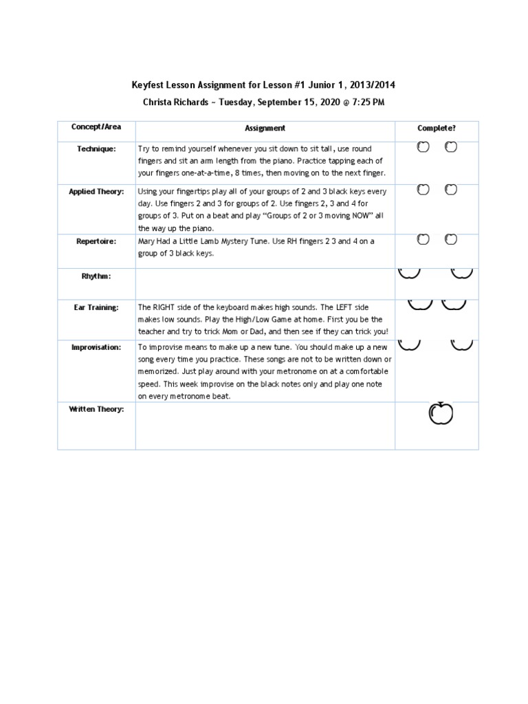 First Piano Lesson Plan | PDF