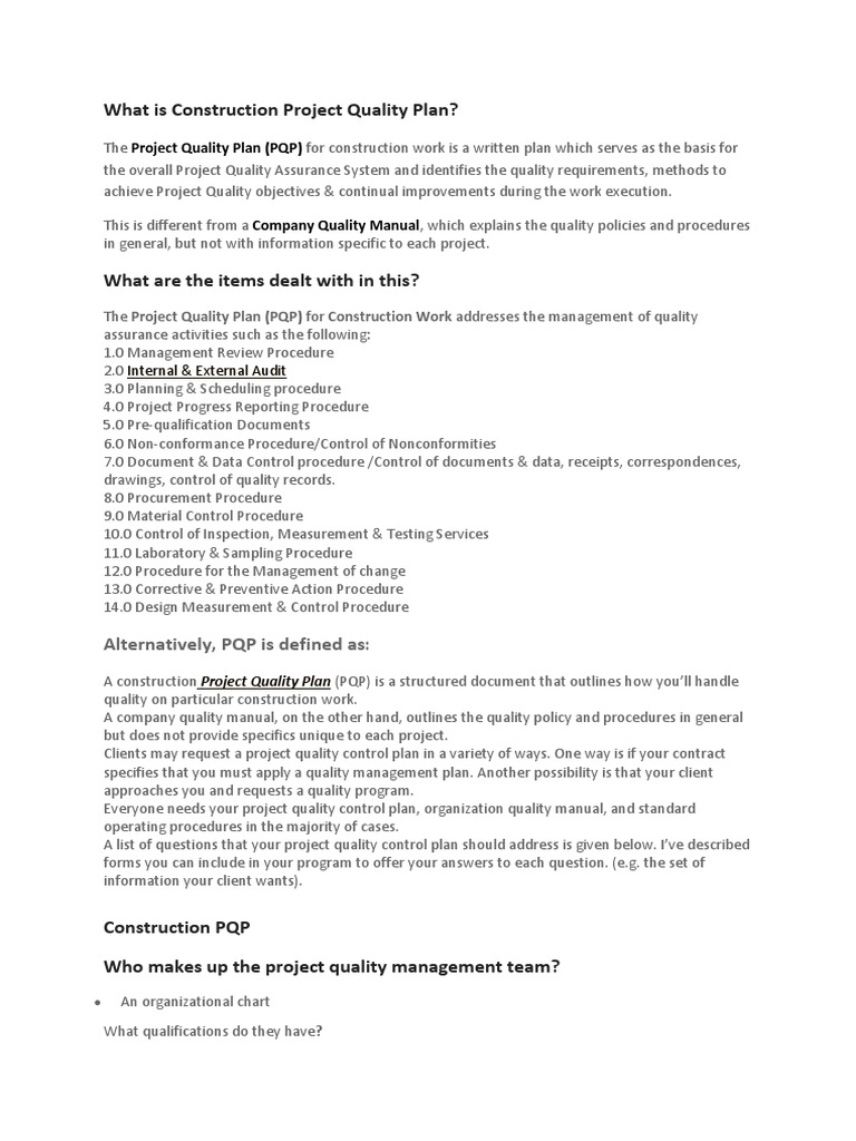 Construction Project Quality Plan SAMPLE | PDF | Quality Assurance | Audit