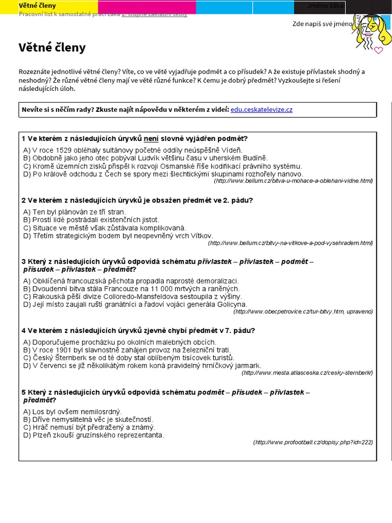 Pracovni List Vetne Cleny | PDF