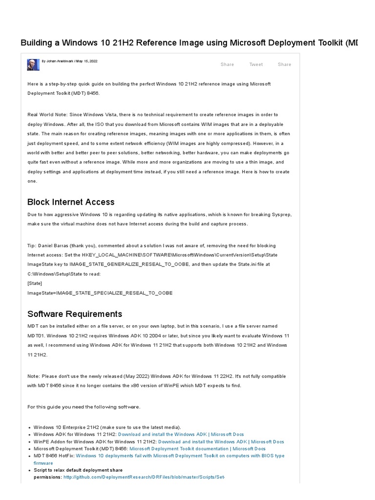 Building A Windows 10 21H2 Reference Image Using Microsoft Deployment ...