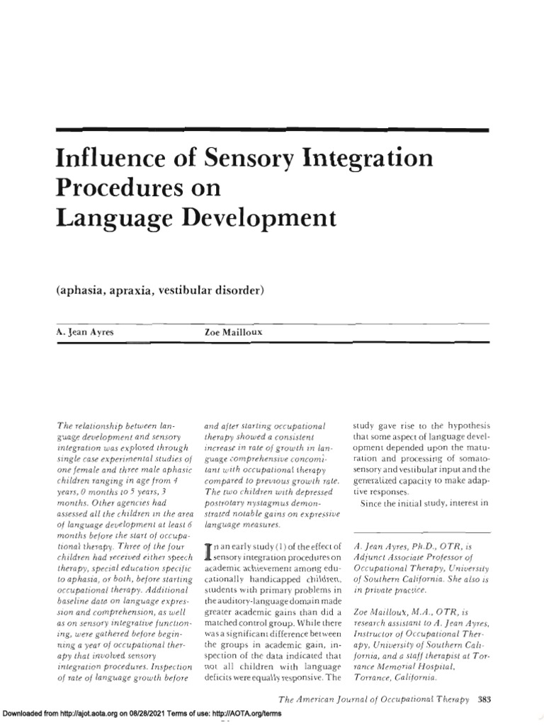 Sensory Integration's Impact on Language Development | PDF | Aphasia ...
