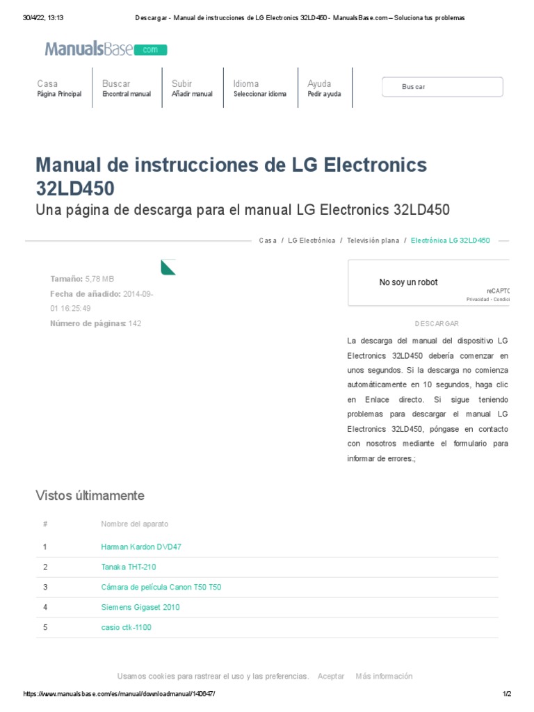 Descargar - Manual de Instrucciones de LG Electronics 32LD450