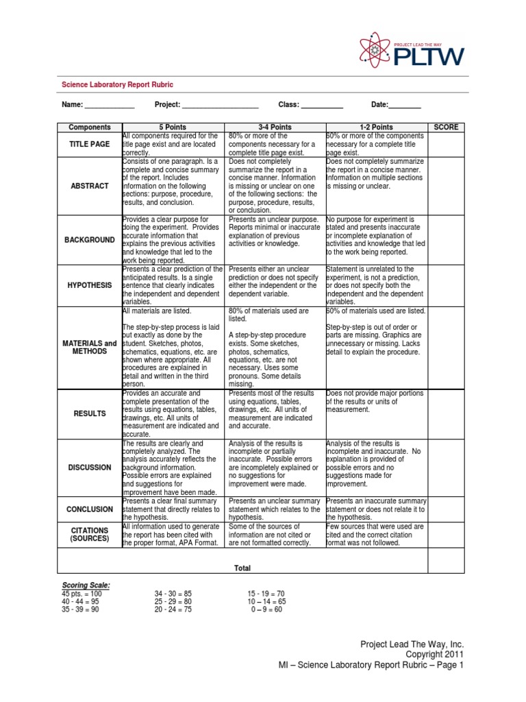 Science Laboratory Report Rubric PDF Experiment Prediction