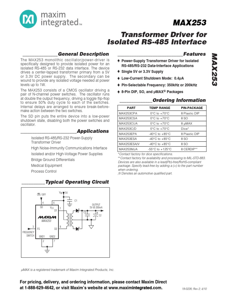 Max253 102534 | Download Free PDF | Power Supply | Transformer