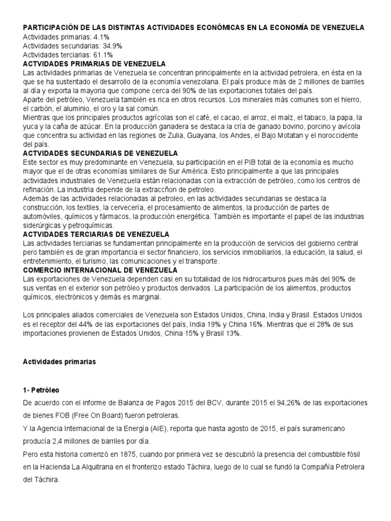 Actividades Económicas en Venezuela | PDF | Venezuela | Petróleo
