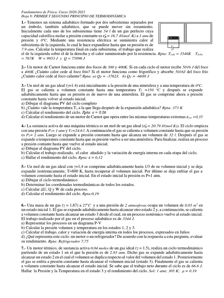 Primer Segundo Princio | PDF | Gases | Temperatura