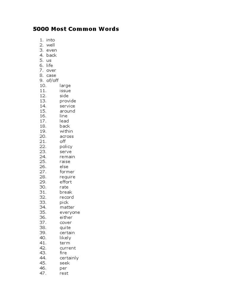 5000 Common English Words List | PDF