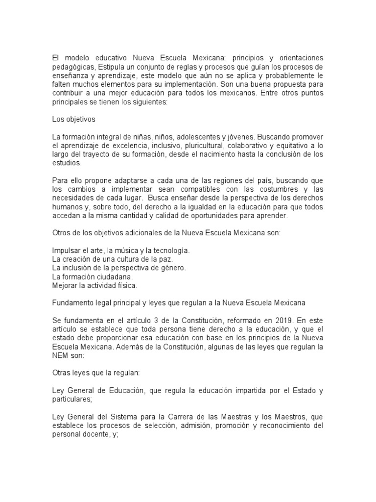 Principios de la Nueva Escuela Mexicana | PDF | Inclusión (Educación ...