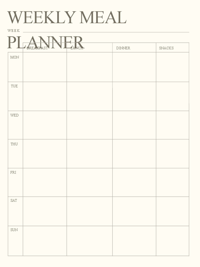 Simple and Minimal Printable Weekly Meal Planner | PDF