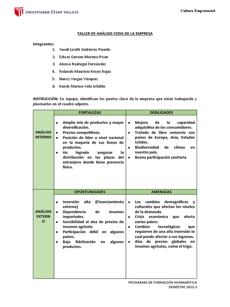 Ficha de Analisis Foda - Plan Estrategico | PDF | Planificación ...