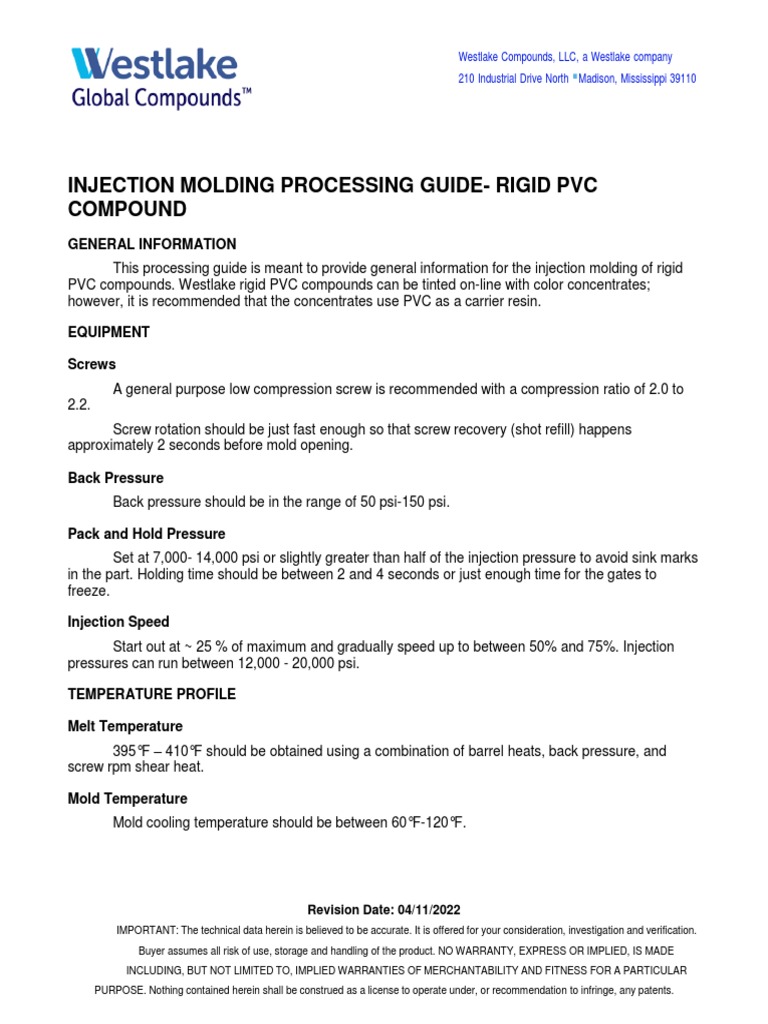Rigid PVC Injection Molding Guide | PDF | Temperature | Polyvinyl Chloride