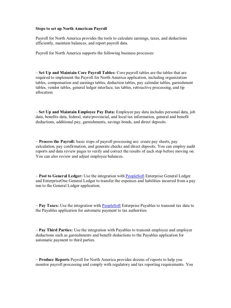Steps To Set Up North American Payroll PDF Payroll Payments