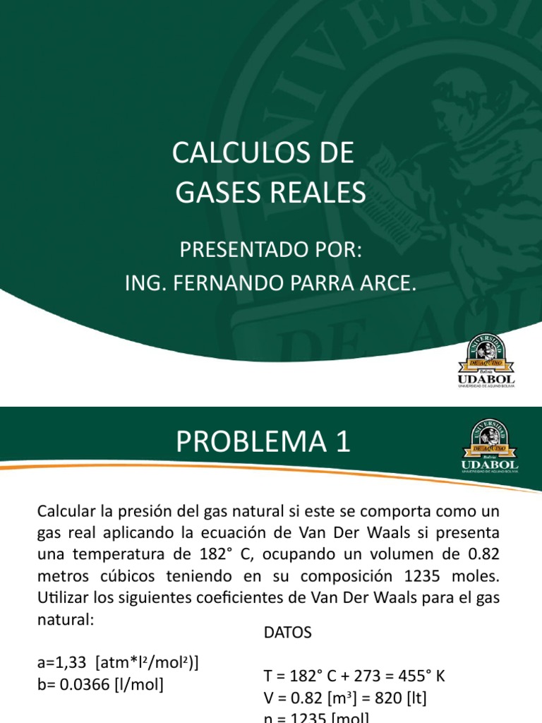 Cálculos de Gases Reales con Van Der Waals | PDF | Gases | Ecuaciones