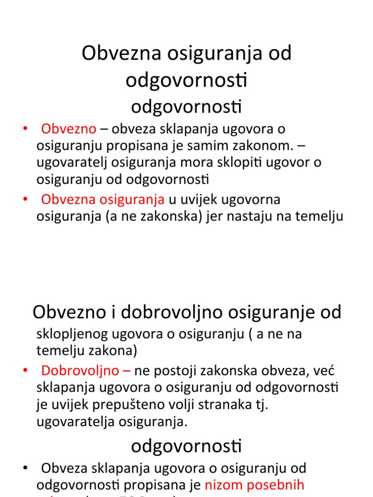 Obvezna Osiguranja Od Odgovornosti | PDF