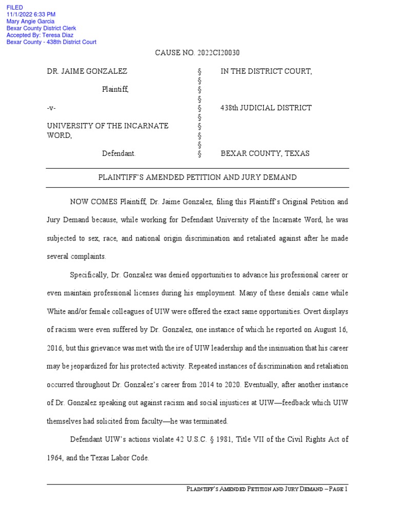 First amended petition 11 1 22 pdf lawsuit damages