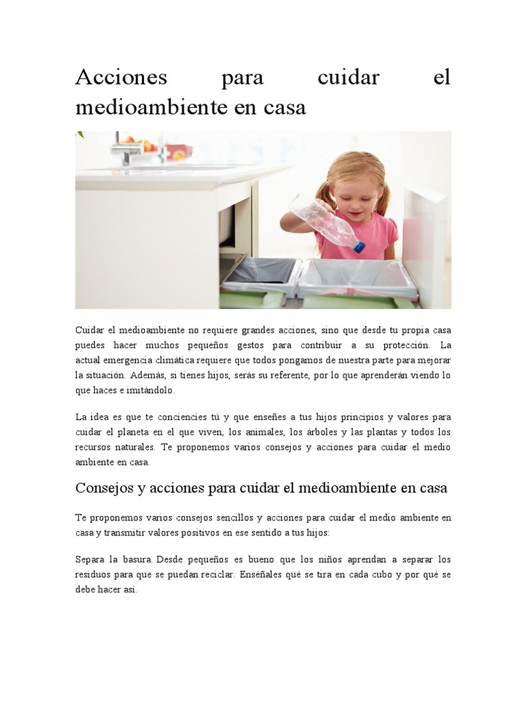 Acciones para Cuidar el Medio Ambiente en Casa | PDF | Residuos ...