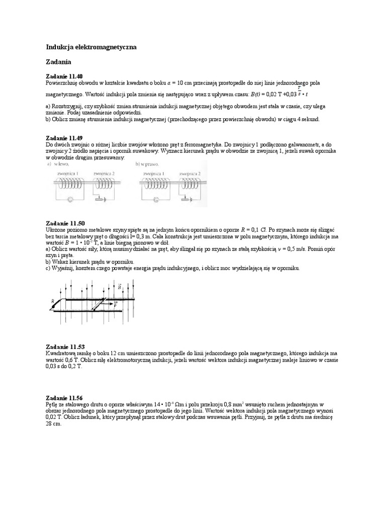Indukcja Elektromagnetyczna Zadania Na Sprawdzian | PDF