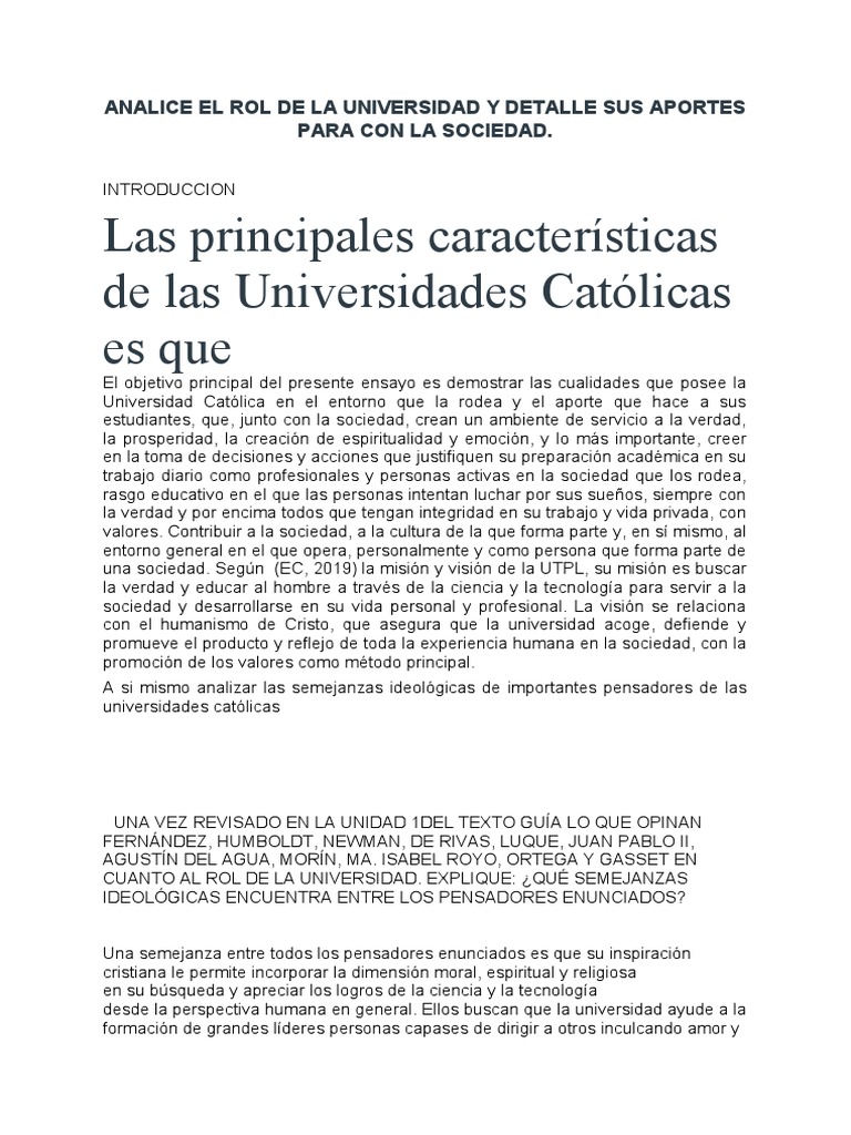 Analice El Rol de La Universidad y Detalle Sus Aportes para Con La ...