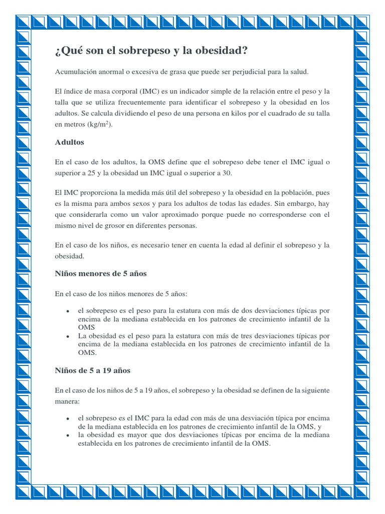 Sobrepeso y obesidad: causas y prevención | PDF | Obesidad | Índice de ...