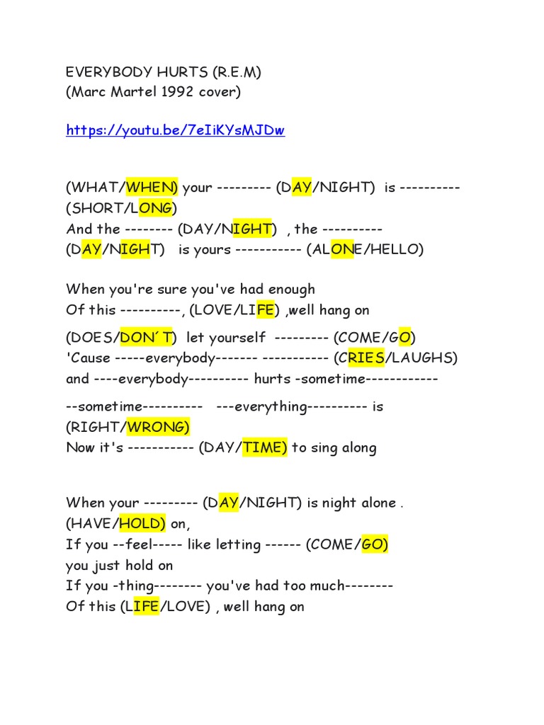 Song Everybody Hurts (Rem) PDF