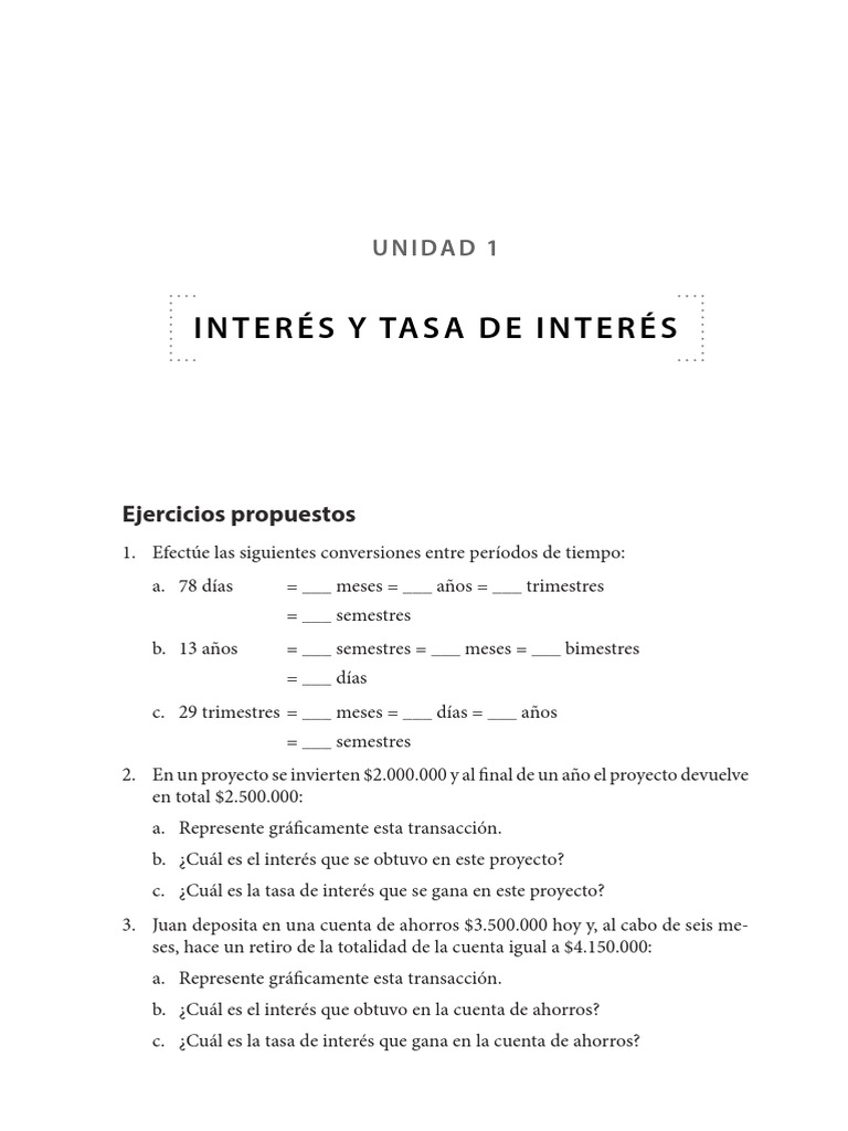 Ejercicios de interés y conversiones de tiempo | PDF | Interés ...