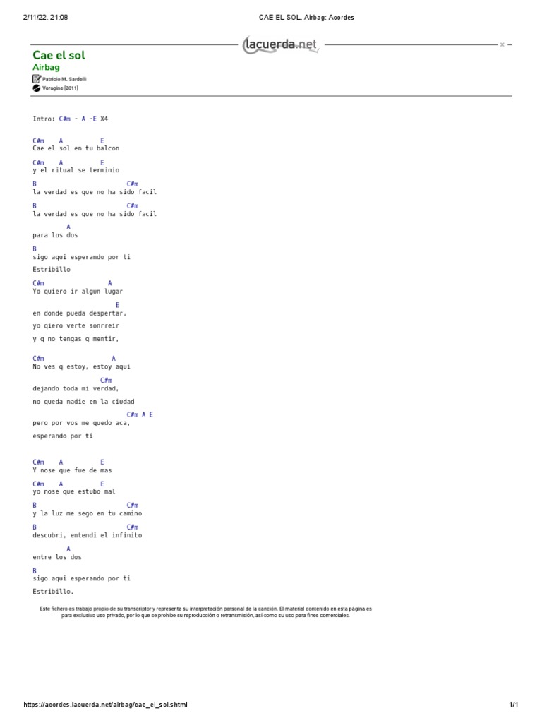 CAE EL SOL, Airbag Acordes PDF