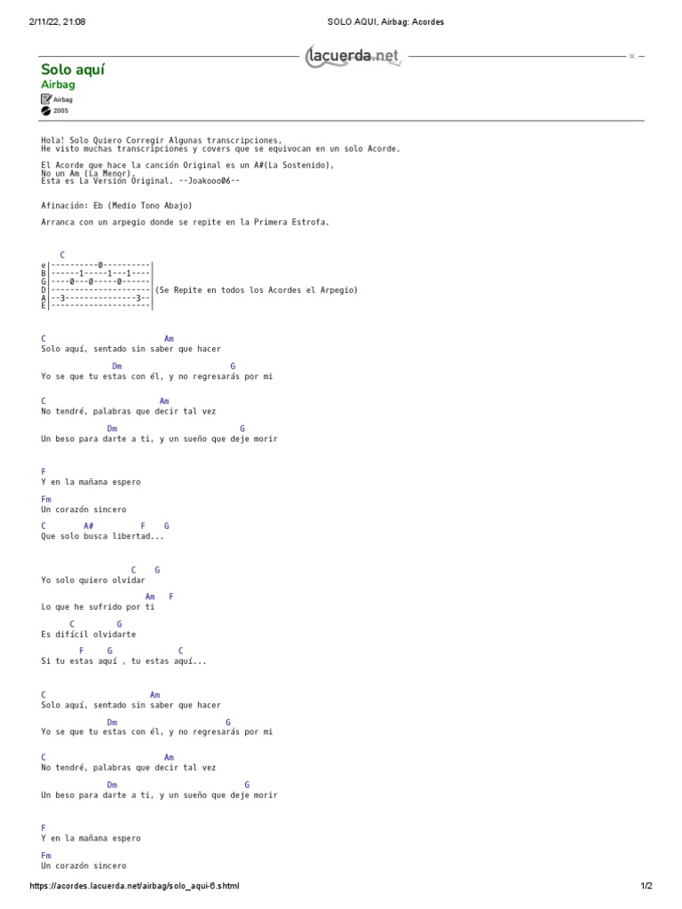 SOLO AQUI, Airbag Acordes PDF