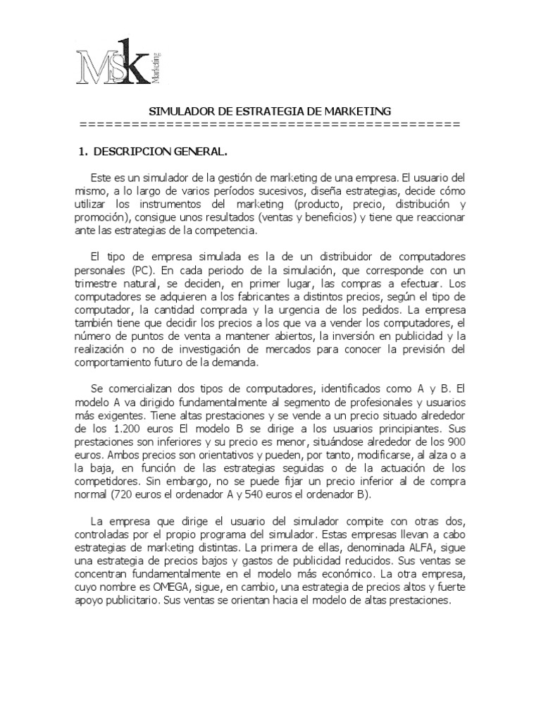 Simulador Estrategia de Marketing | PDF | Oferta y demanda | Marketing