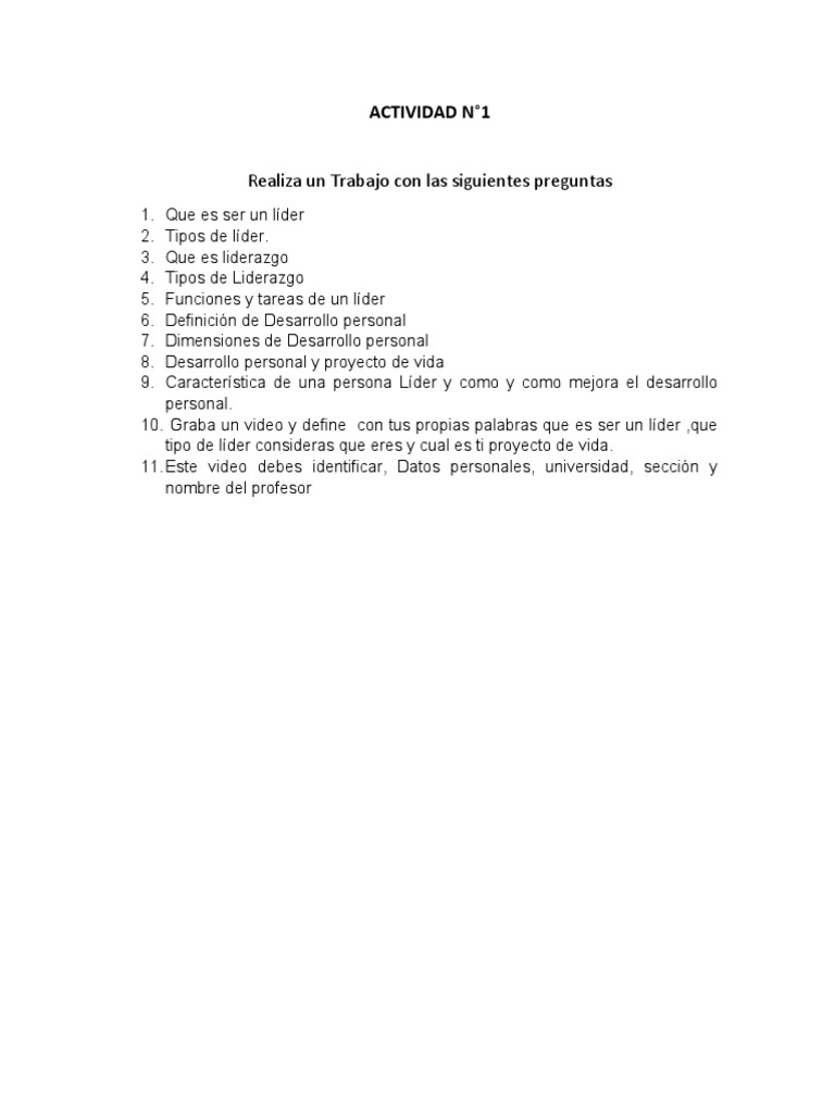 Actividad 1 de Desarrollo de Un Lider Profesional | PDF | Crecimiento ...