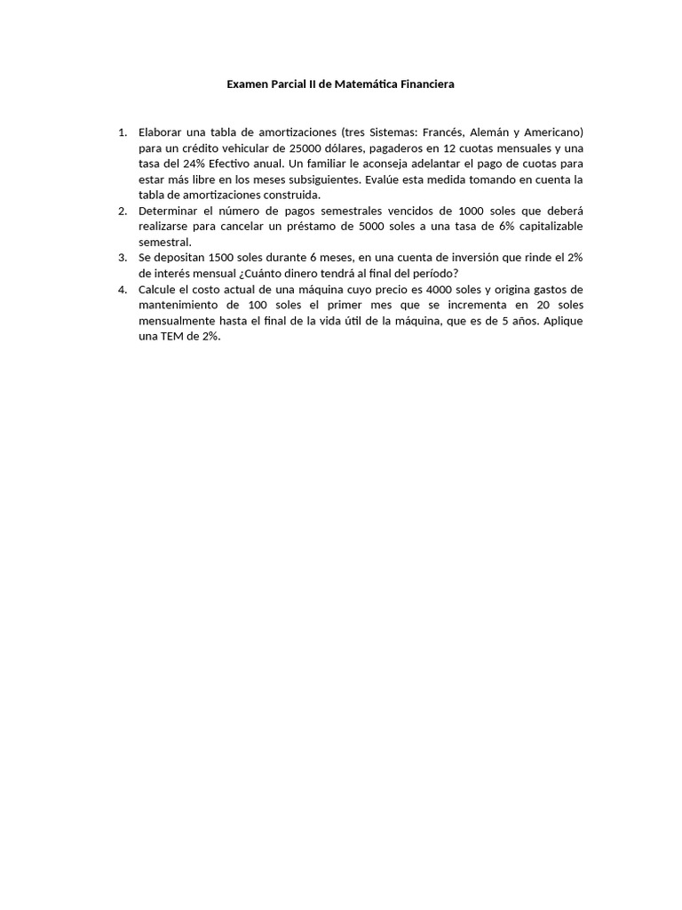 Examen Parcial II de Matemática Financiera - Tagged | PDF | Finanzas y ...